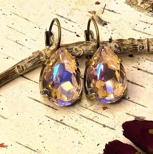 Serene Pink Glimmering  Swarovski Crystal In Brass Based Earrings